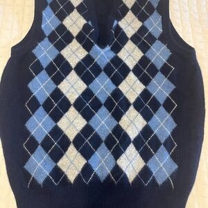 VTG Alan Paine Cashmere Sweater Vest Mens 42" Blue Argyle Preppy England Made
